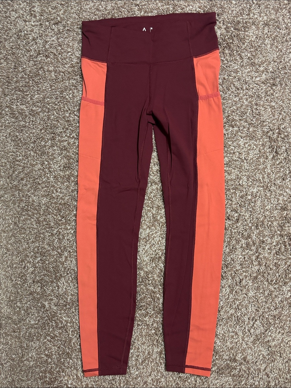 Ascend women Two-Tone Leggings in Burgundy and Coral